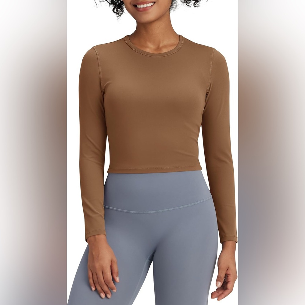 ANTONIO MELANI Brown Shimmery Long-Sleeve Crop Top